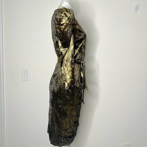 NWT Inc Gold Metallic Puff Sleeve Velvet Cocktail Party Midi Dress Small - Picture 11 of 15